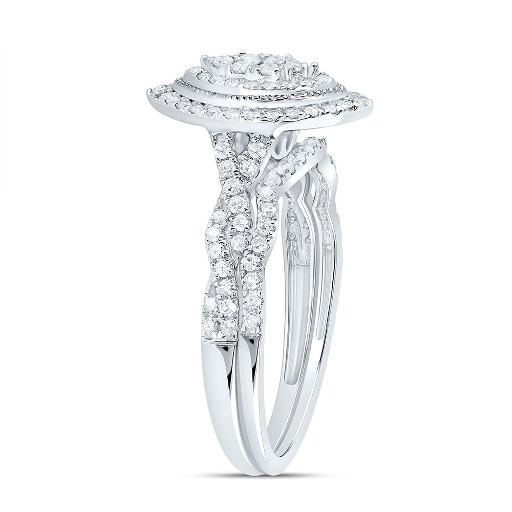 14K White Gold Diamond Marquise Double Halo Bridal Set 1/2 Cttw - Splendid Jewellery