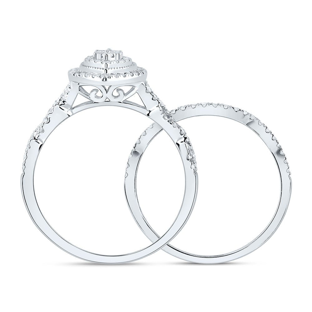 14K White Gold Diamond Marquise Double Halo Bridal Set 1/2 Cttw - Splendid Jewellery