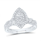 14K White Gold Diamond Marquise Double Halo Bridal Set 1/2 Cttw - Splendid Jewellery
