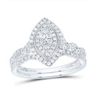 14K White Gold Diamond Marquise Double Halo Bridal Set 1/2 Cttw - Splendid Jewellery