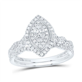 14K White Gold Diamond Marquise Double Halo Bridal Set 1/2 Cttw - Splendid Jewellery