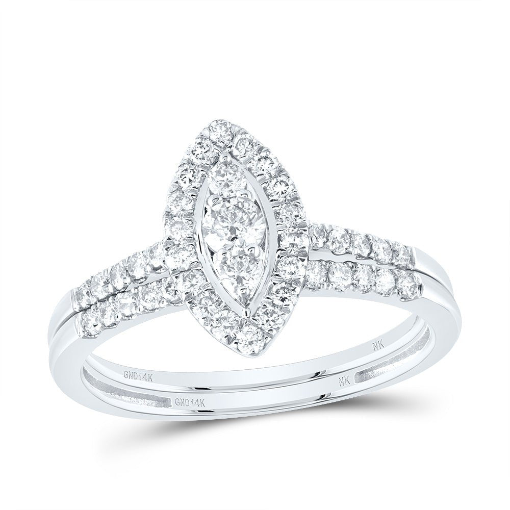 14K White Gold Diamond Marquise Single Halo Bridal Set 5/8 Cttw - Splendid Jewellery