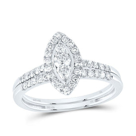 14K White Gold Diamond Marquise Single Halo Bridal Set 5/8 Cttw - Splendid Jewellery