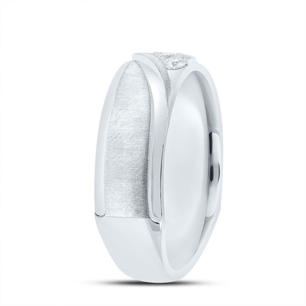 14K White Gold Diamond Men's Machine Set Band 1/4 Cttw - Splendid Jewellery