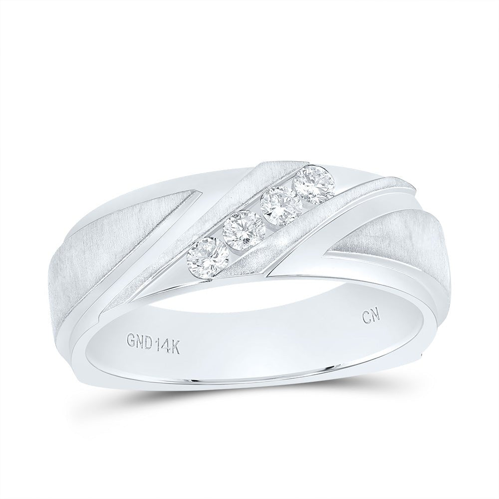14K White Gold Diamond Men's Machine Set Band 1/4 Cttw - Splendid Jewellery