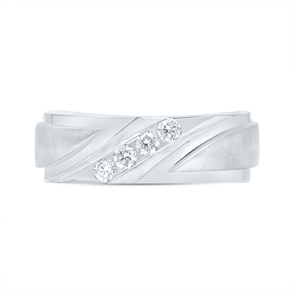 14K White Gold Diamond Men's Machine Set Band 1/4 Cttw - Splendid Jewellery