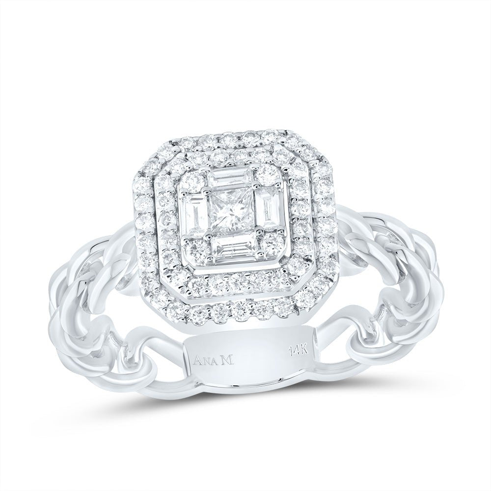 14K White Gold Diamond Octagon Designer Ring 1/2 Cttw - Splendid Jewellery