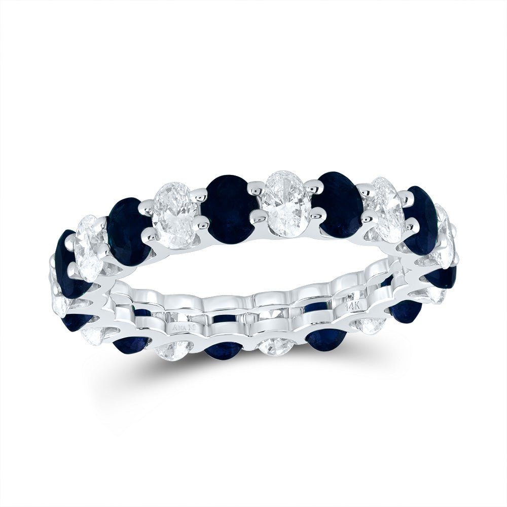 14K White Gold Diamond Oval Blue Sapphire Gemstone Ring 1 1/2 Cttw - Splendid Jewellery