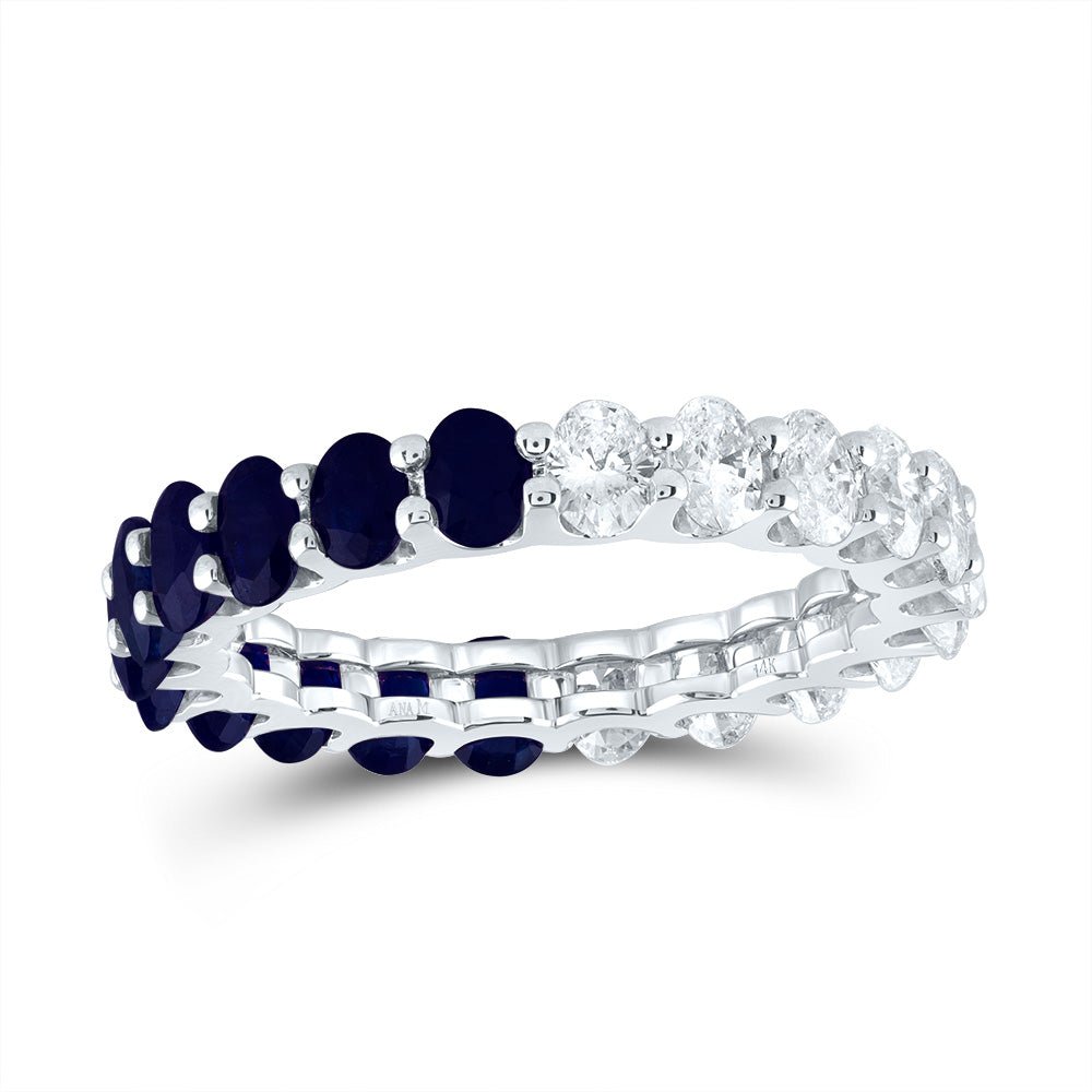 14K White Gold Diamond Oval Blue Sapphire Gemstone Ring 1 1/2 Cttw - Splendid Jewellery
