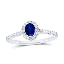 Load image into Gallery viewer, 14K White Gold Diamond Oval Blue Sapphire Gemstone Ring 1/3 Cttw - Splendid Jewellery