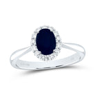 14K White Gold Diamond Oval Blue Sapphire Gemstone Ring 1/4 Cttw - Splendid Jewellery