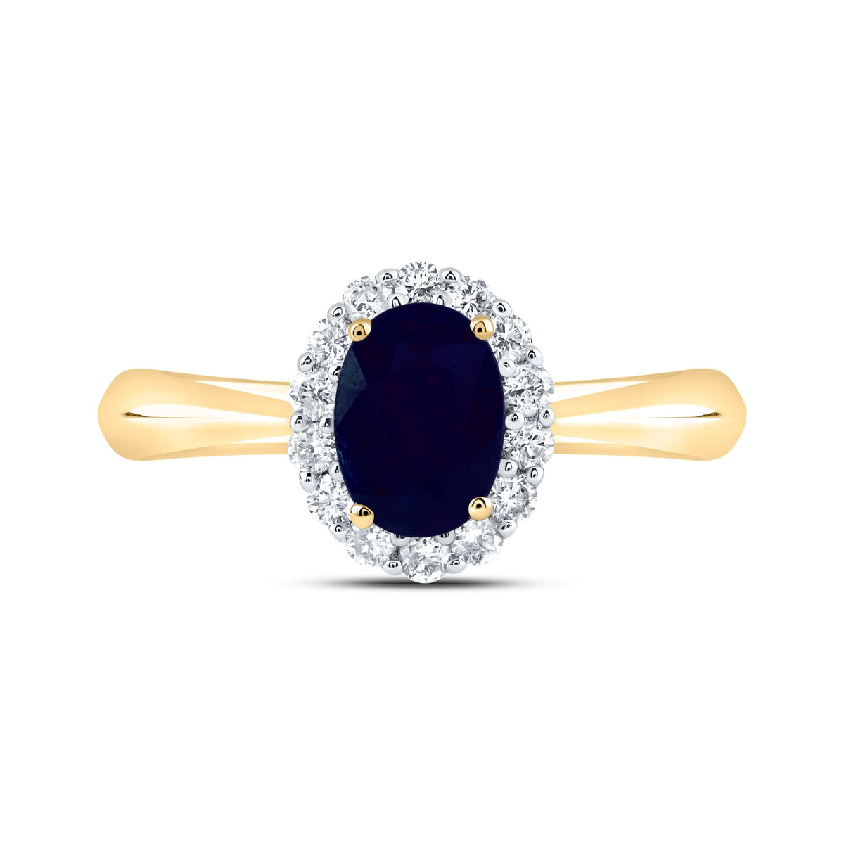 14K White Gold Diamond Oval Blue Sapphire Gemstone Ring 1/4 Cttw - Splendid Jewellery