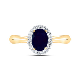 14K White Gold Diamond Oval Blue Sapphire Gemstone Ring 1/4 Cttw - Splendid Jewellery