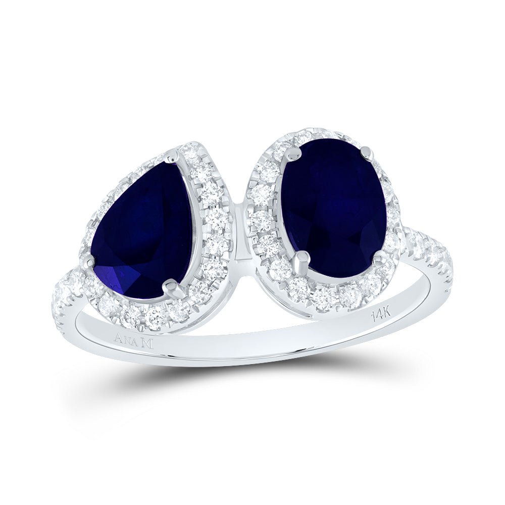 14K White Gold Diamond Oval Blue Sapphire Gemstone Ring 3/8 Cttw - Splendid Jewellery