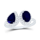 14K White Gold Diamond Oval Blue Sapphire Gemstone Ring 3/8 Cttw - Splendid Jewellery