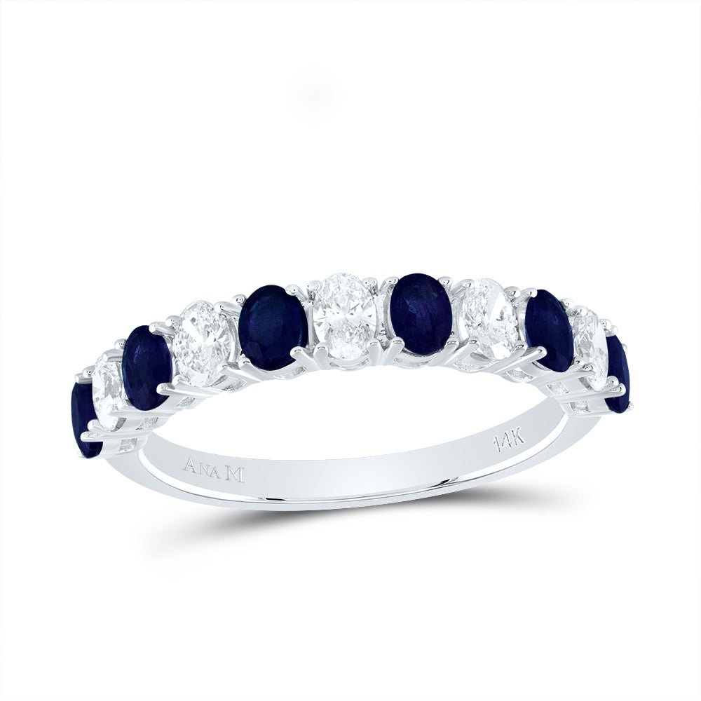 14K White Gold Diamond Oval Blue Sapphire Gemstone Ring 3/8 Cttw - Splendid Jewellery