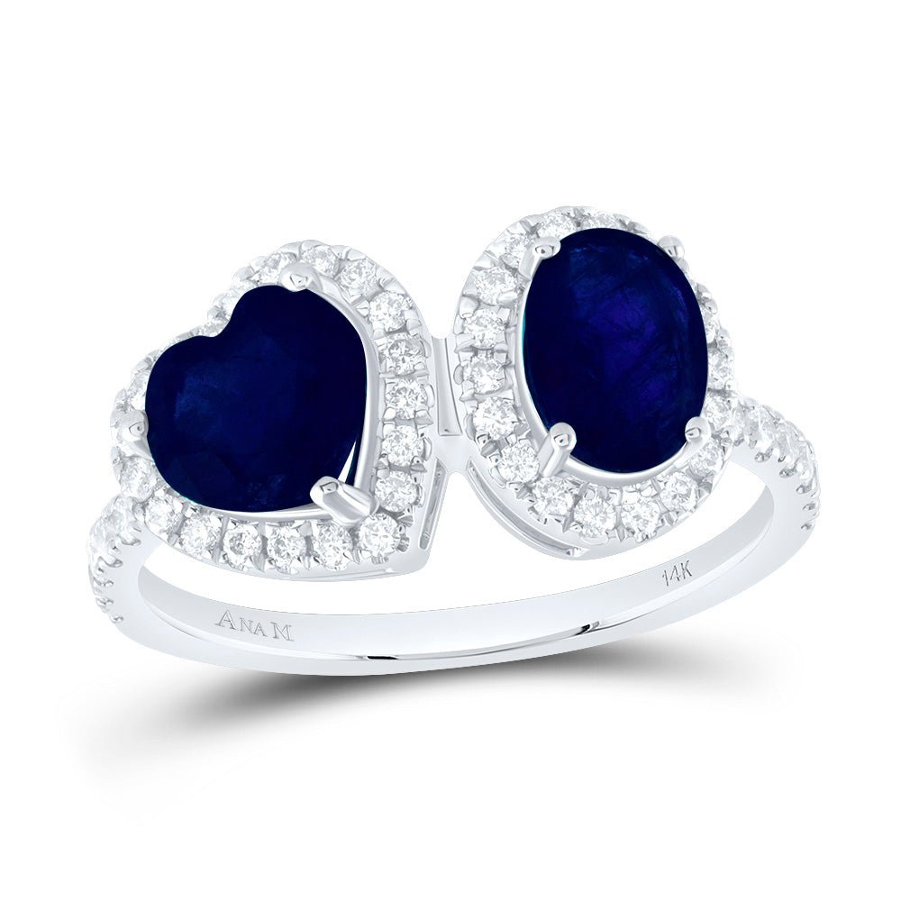14K White Gold Diamond Oval Blue Sapphire Gemstone Ring 3/8 Cttw - Splendid Jewellery