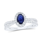 14K White Gold Diamond Oval Blue Sapphire Gemstone Ring 3/8 Cttw - Splendid Jewellery