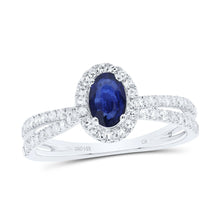 Load image into Gallery viewer, 14K White Gold Diamond Oval Blue Sapphire Gemstone Ring 3/8 Cttw - Splendid Jewellery