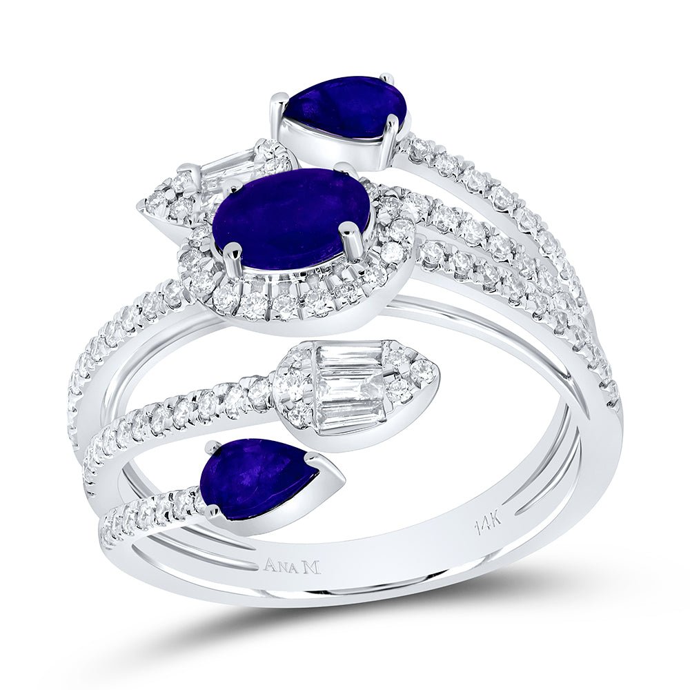 14K White Gold Diamond Oval Blue Sapphire Gemstone Ring 5/8 Cttw - Splendid Jewellery