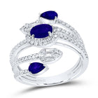 14K White Gold Diamond Oval Blue Sapphire Gemstone Ring 5/8 Cttw - Splendid Jewellery