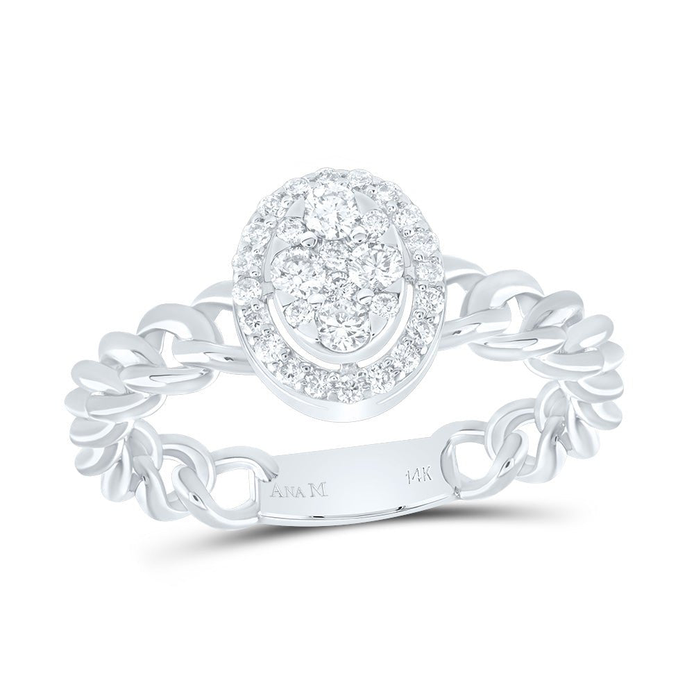 14K White Gold Diamond Oval Designer Ring 1/3 Cttw - Splendid Jewellery