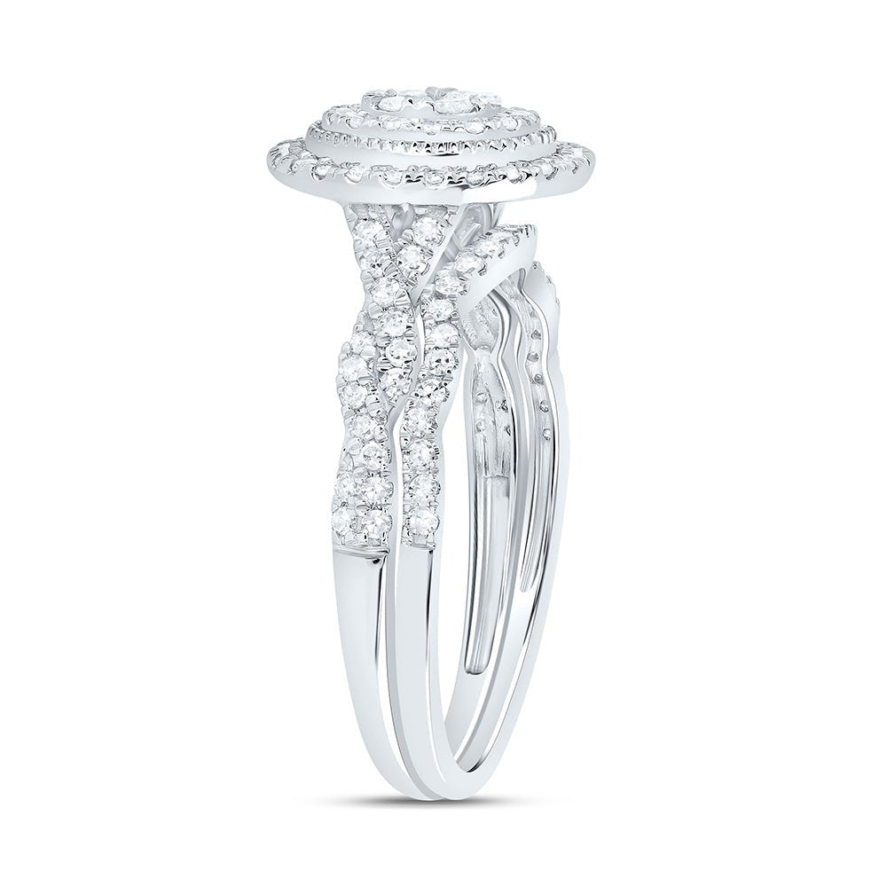 14K White Gold Diamond Oval Double Halo Bridal Set 1/2 Cttw - Splendid Jewellery