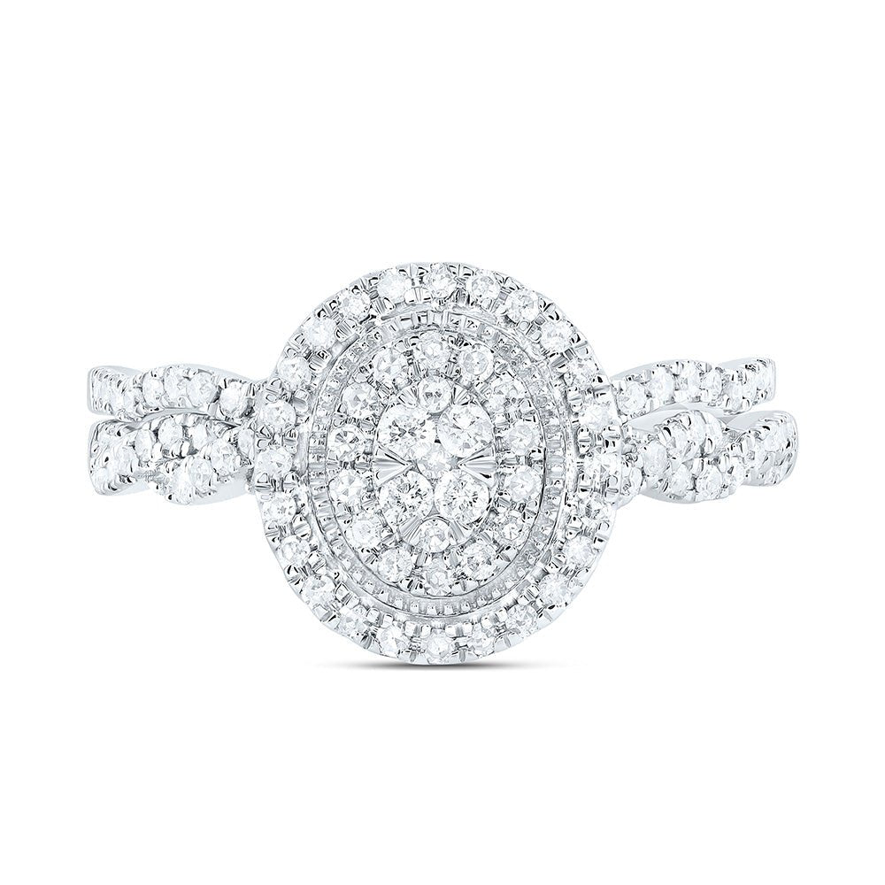 14K White Gold Diamond Oval Double Halo Bridal Set 1/2 Cttw - Splendid Jewellery