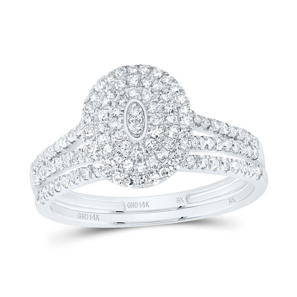 14K White Gold Diamond Oval Double Halo Bridal Set 1/2 Cttw - Splendid Jewellery