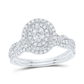 14K White Gold Diamond Oval Double Halo Bridal Set 1/2 Cttw - Splendid Jewellery