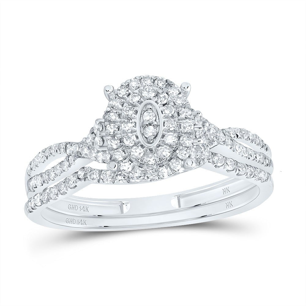 14K White Gold Diamond Oval Double Halo Bridal Set 3/8 Cttw - Splendid Jewellery