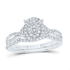 14K White Gold Diamond Oval Double Halo Bridal Set 3/8 Cttw - Splendid Jewellery