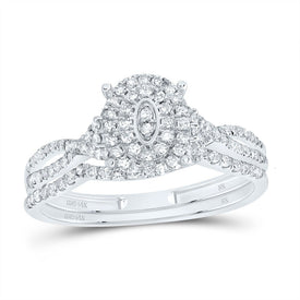 14K White Gold Diamond Oval Double Halo Bridal Set 3/8 Cttw - Splendid Jewellery