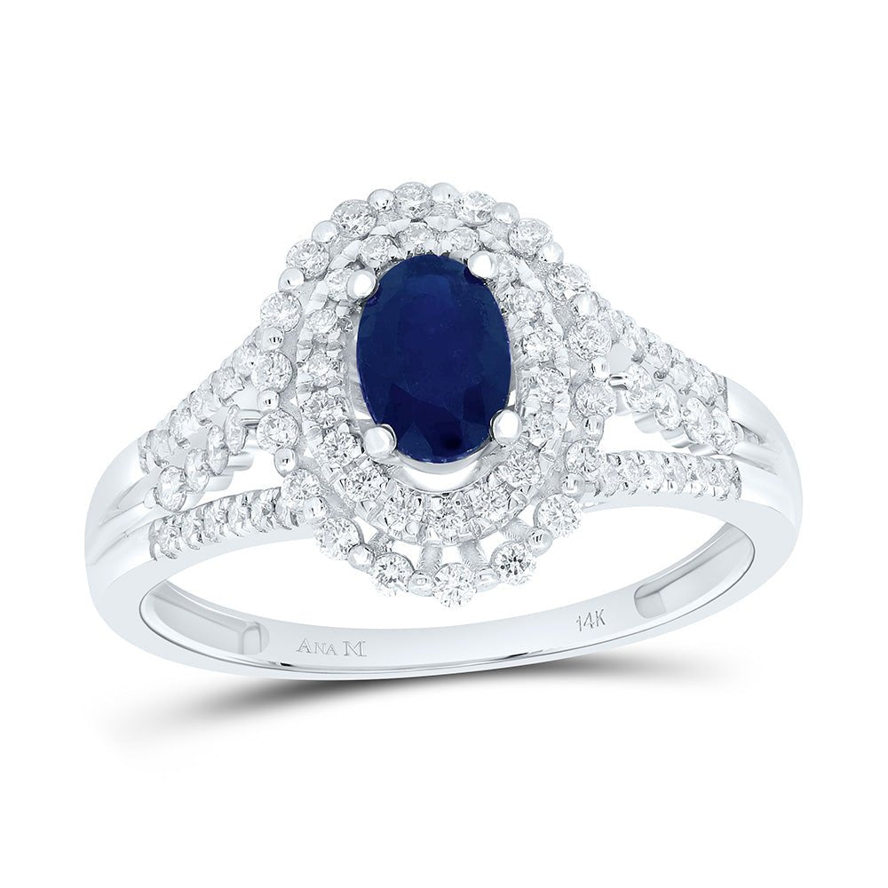 14K White Gold Diamond Oval Gemstone Ring 3/8 Cttw - Splendid Jewellery