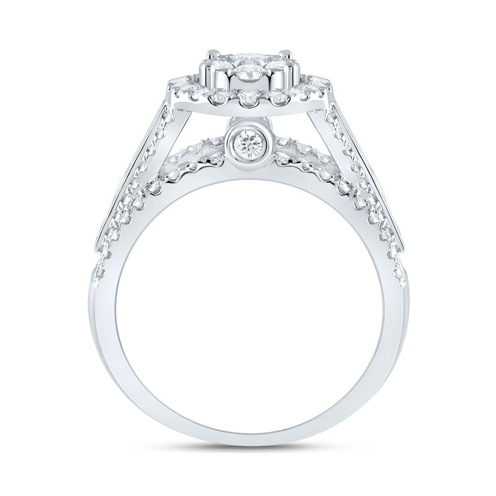 14K White Gold Diamond Oval Single Halo Bridal Ring 1 3/4 Cttw - Splendid Jewellery