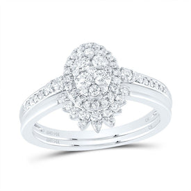 14K White Gold Diamond Oval Single Halo Bridal Set 1/2 Cttw - Splendid Jewellery
