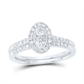 14K White Gold Diamond Oval Single Halo Bridal Set 1/2 Cttw - Splendid Jewellery