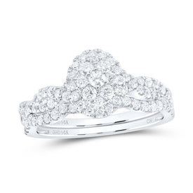 14K White Gold Diamond Oval Single Halo Bridal Set 3/4 Cttw - Splendid Jewellery