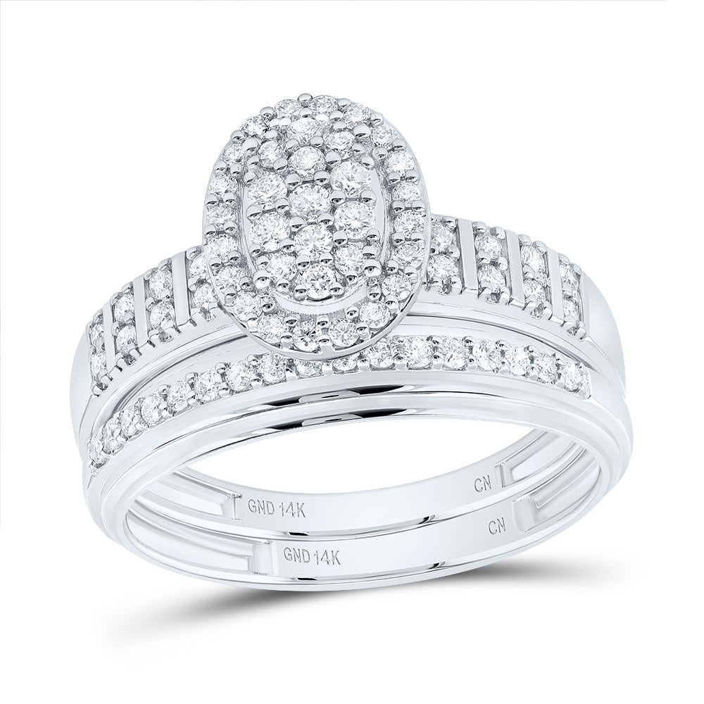 14K White Gold Diamond Oval Trio Ring Set 5/8 Cttw - Splendid Jewellery