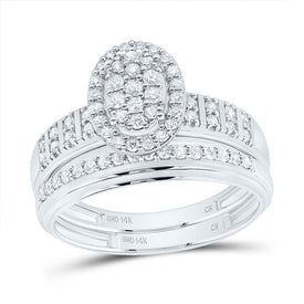 14K White Gold Diamond Oval Trio Ring Set 5/8 Cttw - Splendid Jewellery
