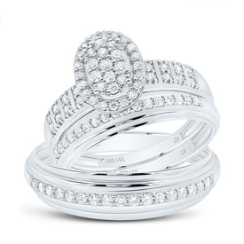 14K White Gold Diamond Oval Trio Ring Set 5/8 Cttw - Splendid Jewellery