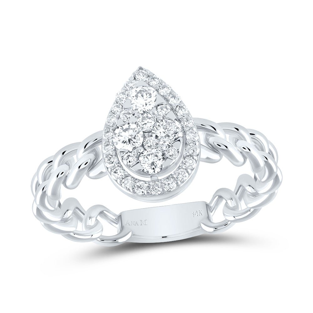 14K White Gold Diamond Pear Designer Ring 1/2 Cttw - Splendid Jewellery