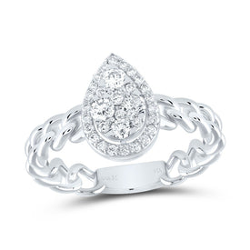 14K White Gold Diamond Pear Designer Ring 1/2 Cttw - Splendid Jewellery