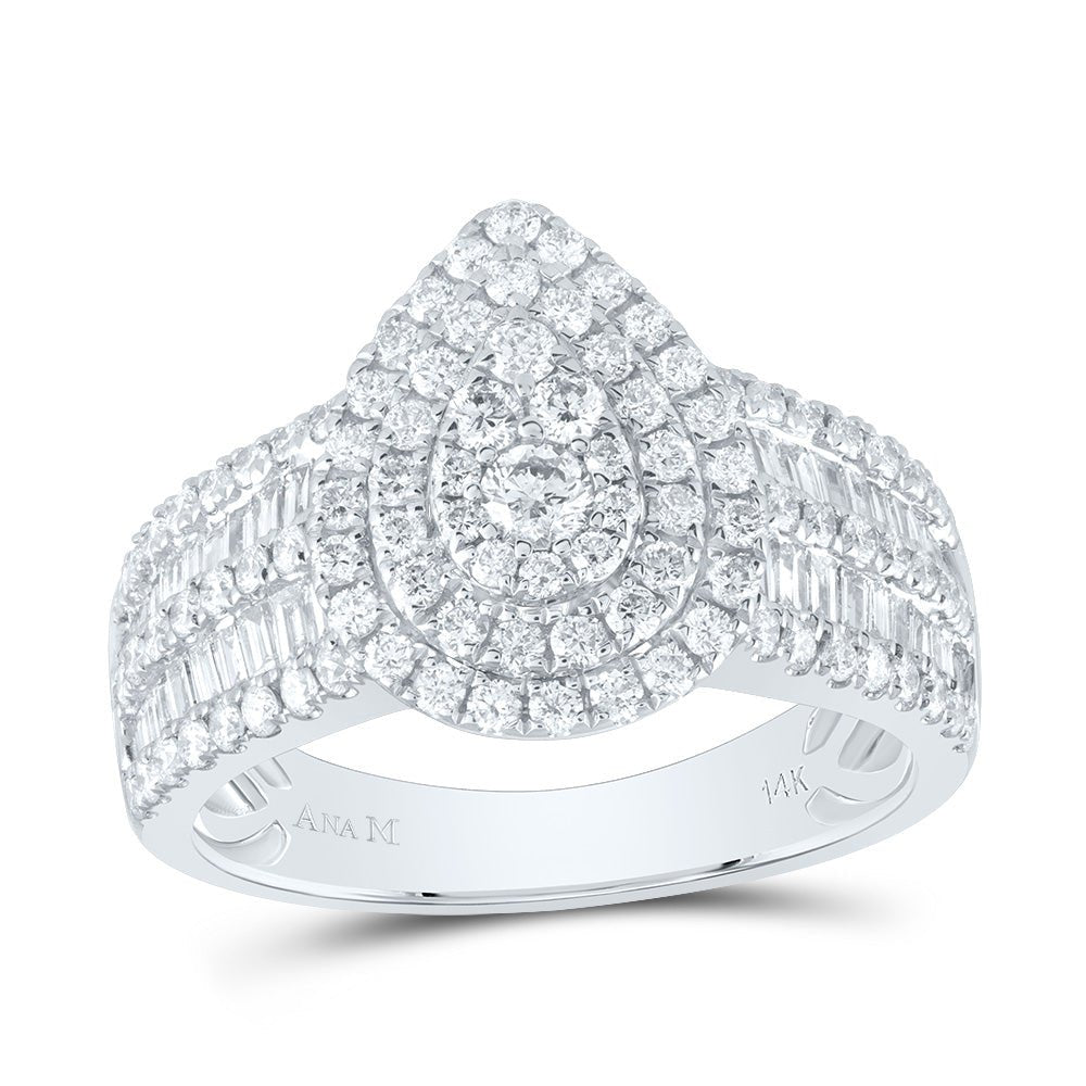14K White Gold Diamond Pear Double Halo Bridal Ring 1 3/8 Cttw - Splendid Jewellery