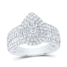 14K White Gold Diamond Pear Double Halo Bridal Ring 1 3/8 Cttw - Splendid Jewellery