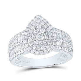 14K White Gold Diamond Pear Double Halo Bridal Ring 1 3/8 Cttw - Splendid Jewellery