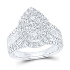 14K White Gold Diamond Pear Double Halo Bridal Set 1 Cttw - Splendid Jewellery