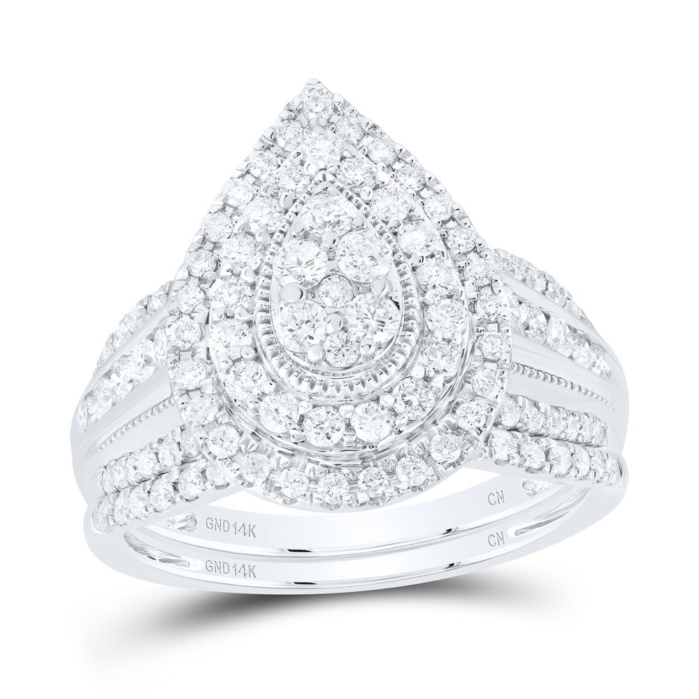 14K White Gold Diamond Pear Double Halo Bridal Set 1 Cttw - Splendid Jewellery