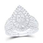 14K White Gold Diamond Pear Double Halo Bridal Set 1 Cttw - Splendid Jewellery