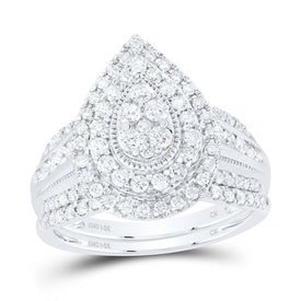 14K White Gold Diamond Pear Double Halo Bridal Set 1 Cttw - Splendid Jewellery